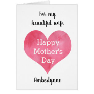 Watercolor Heart Happy Mothers Day for Wife Cards