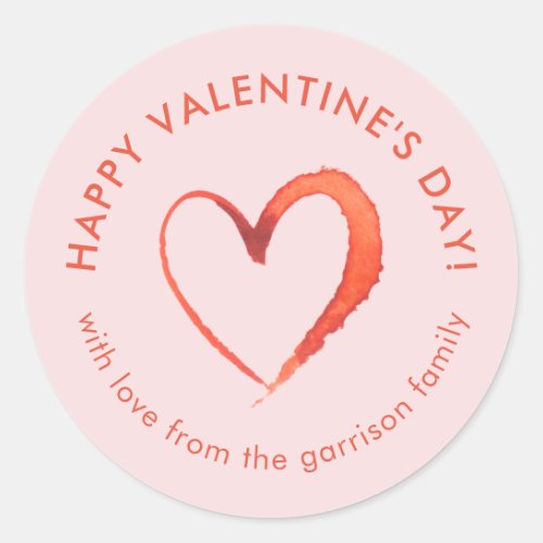 Watercolor Heart Happy Valentines Day Classic Round Sticker