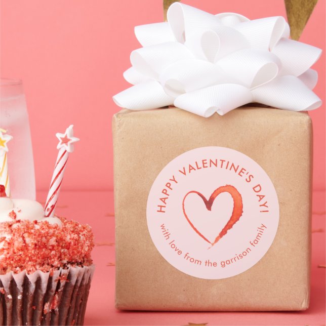 Watercolor Heart Happy Valentine's Day Classic Round Sticker (Party)