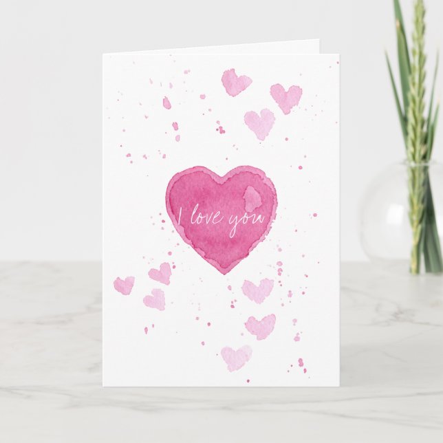 Watercolor Heart I Love You Greeting Card (Front)