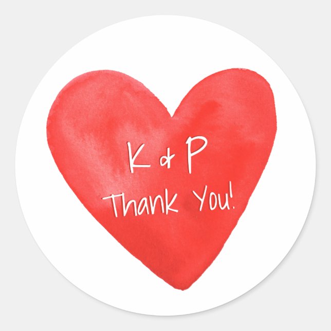 Watercolor Heart Initials Classic Round Sticker (Front)