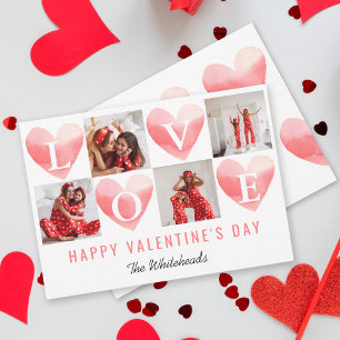 Watercolor Heart Love Photo Collage Valentine's Holiday Card