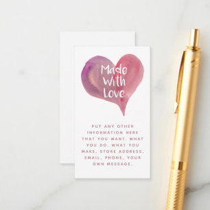 Watercolor heart, made with love social links enclosure card