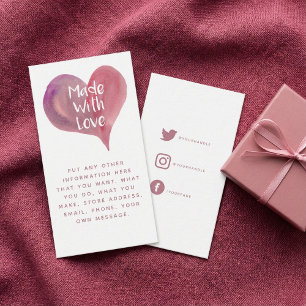 Watercolor heart, made with love social links enclosure card