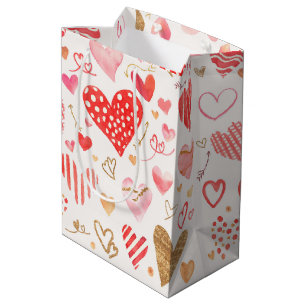 watercolor heart     medium gift bag