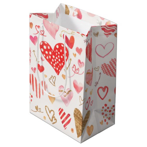 watercolor heart     medium gift bag