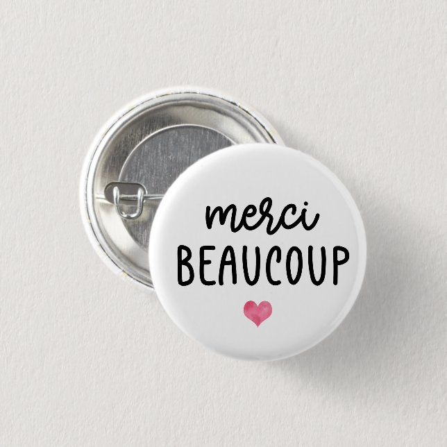 Watercolor Heart Merci Beacoup Button (Front & Back)