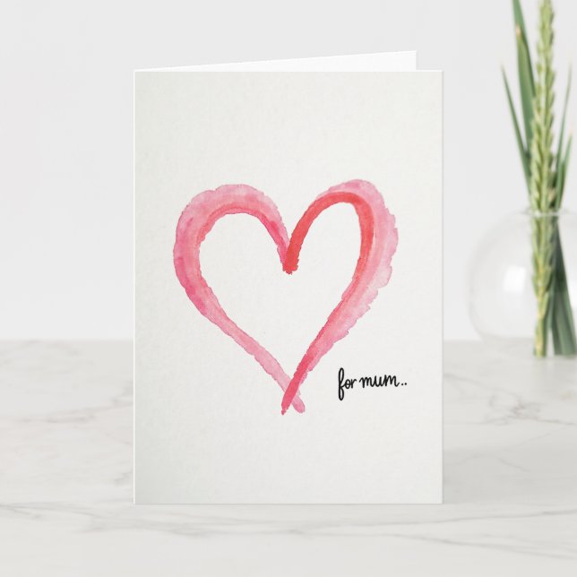 Watercolor Heart Mums Day Card (Front)