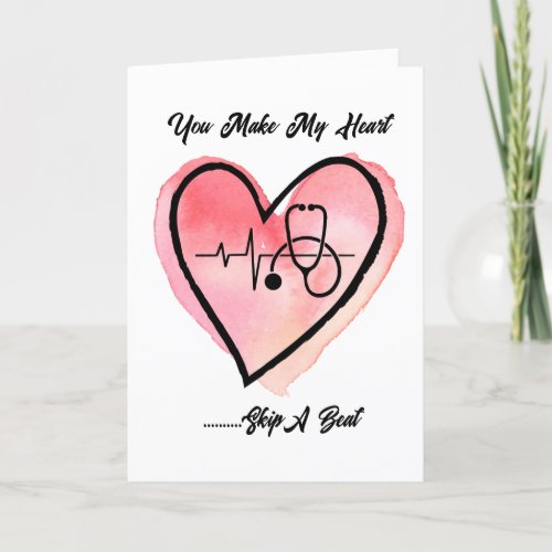 Watercolor Heart Nurse Valentines Day Holiday Card