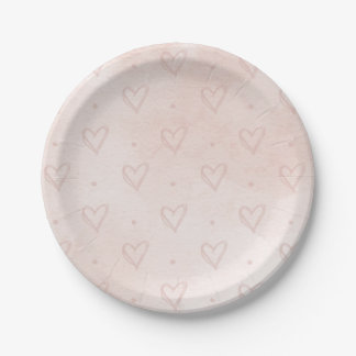 Watercolor Heart Paper Plates, Dusty Pink Plates
