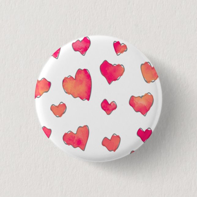 Watercolor Heart Pattern Art  Button (Front)