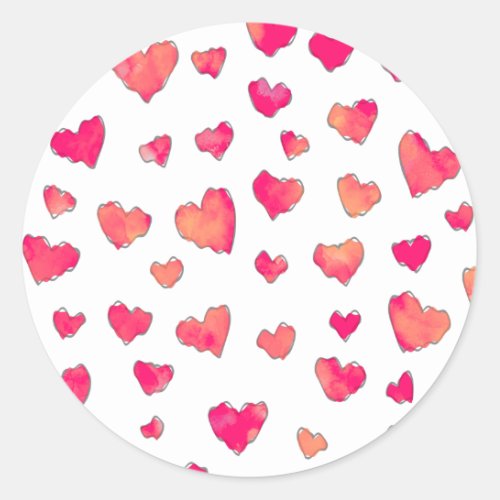 Watercolor Heart Pattern Art Classic Round Sticker