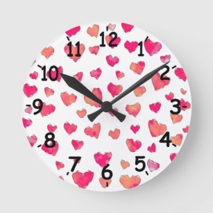 Watercolor Heart Pattern Art Round Clock