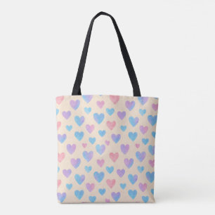 Watercolor Heart Pattern Canvas Bag