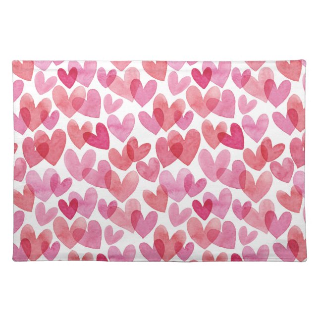 Watercolor Heart Pattern Cloth Placemat (Front)