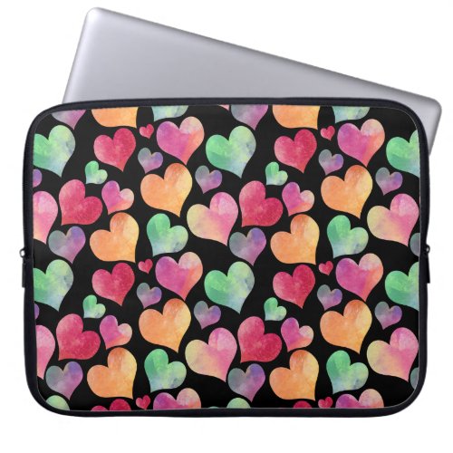 Watercolor Heart Pattern Cute Girly Colorful Laptop Sleeve