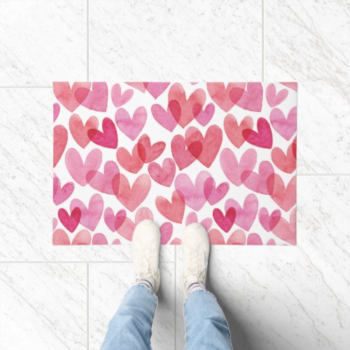 Watercolor Heart Pattern Doormat