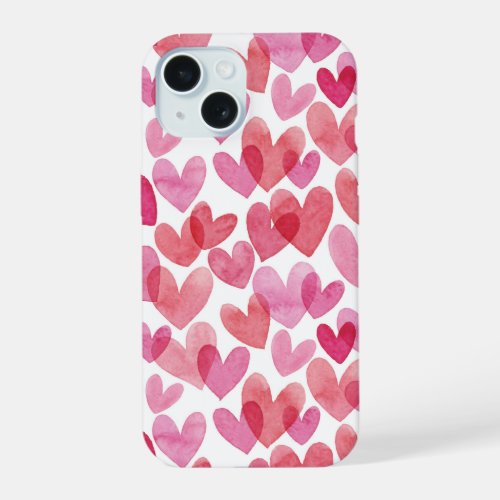 Watercolor Heart Pattern iPhone 15 Case