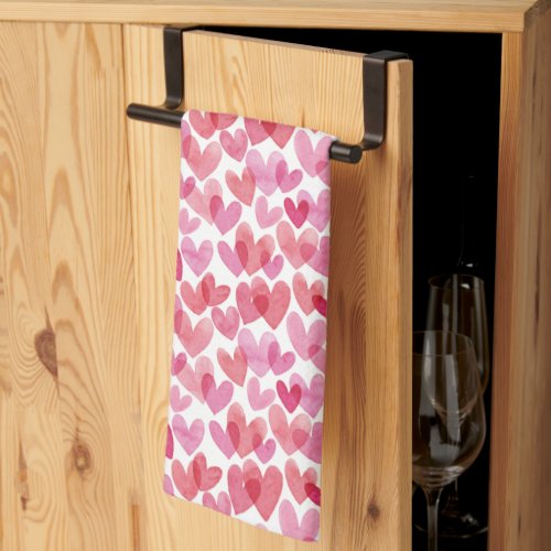 Watercolor Heart Pattern Kitchen Towel