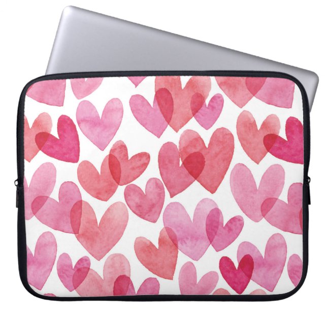 Watercolor Heart Pattern Laptop Sleeve (Front)