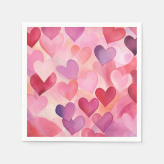 Watercolor Heart Pattern Modern Contemporary Pink Napkins