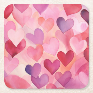 Watercolor Heart Pattern Modern Contemporary Pink Square Paper Coaster
