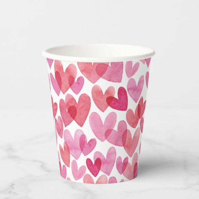 Watercolor Heart Pattern Paper Cups (Front)