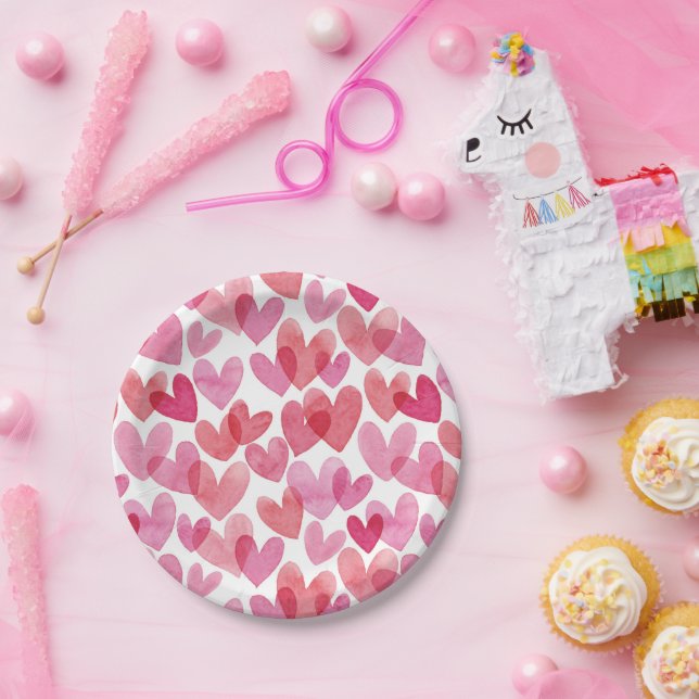 Watercolor Heart Pattern Paper Plates (Party)
