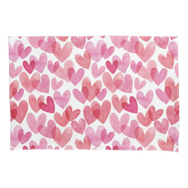 Watercolor Heart Pattern Pillow Case (Front-Left)