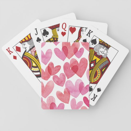Watercolor Heart Pattern Poker Cards