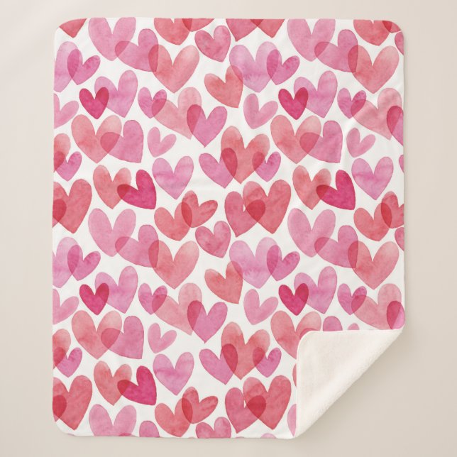 Watercolor Heart Pattern Sherpa Blanket (Front)