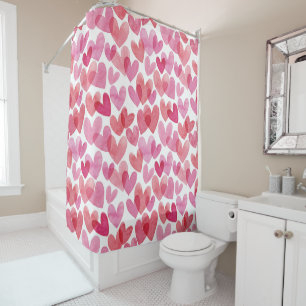 Watercolor Heart Pattern Shower Curtain