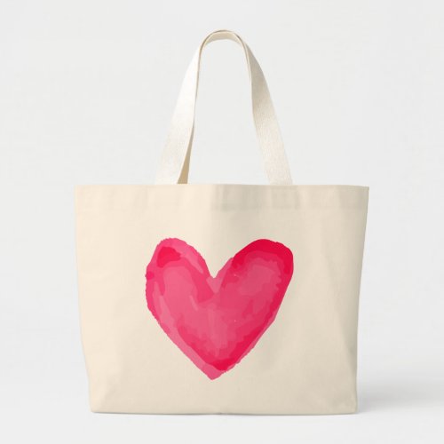 Watercolor Heart Pink Red Love Large Tote Bag