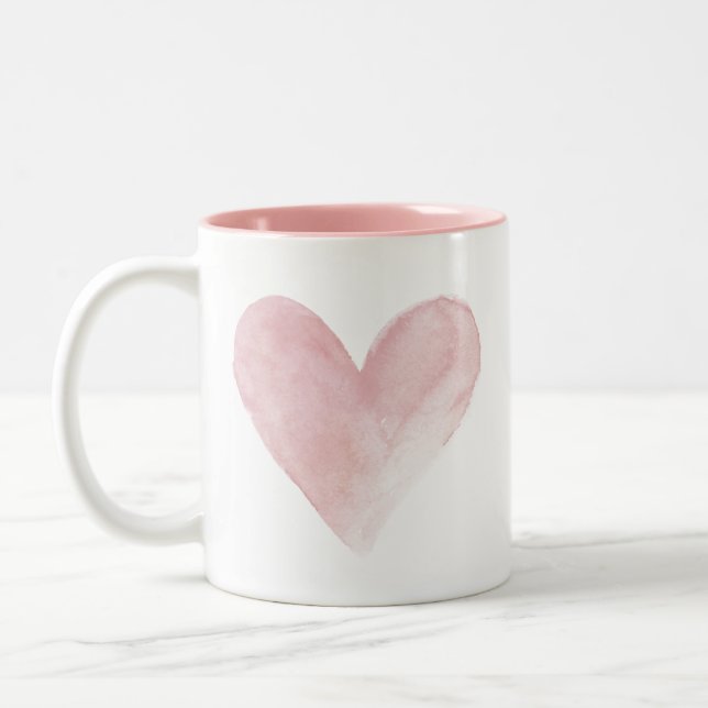 Watercolor Heart Pink Valentine Love Coffee Mug (Left)