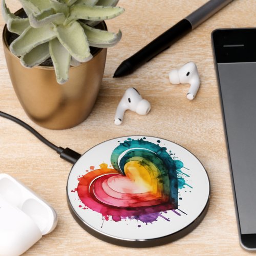 Watercolor Heart Print Wireless Charger