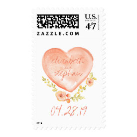 watercolor heart rustic wedding postage stamps