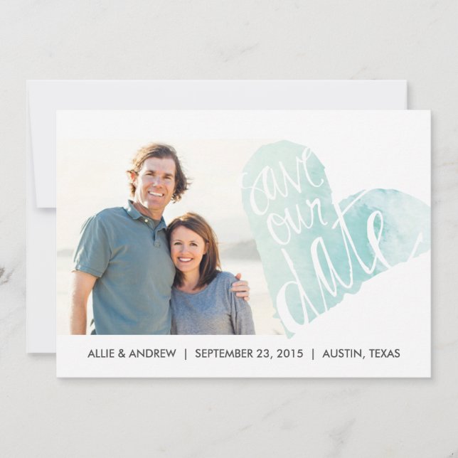 Watercolor Heart Save the Date Announcement (Front)