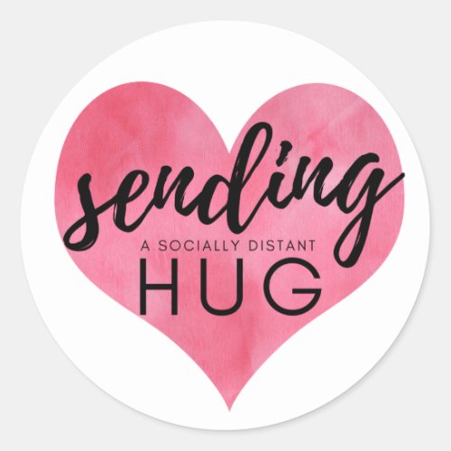 Watercolor Heart Sending a Socially Distant Hug Classic Round Sticker
