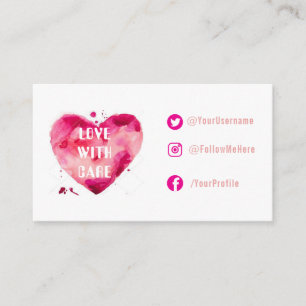 Watercolor Heart Social Links Note Card
