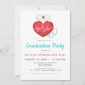 Watercolor Heart Stethoscope Nurse Graduation Invitation (Front)