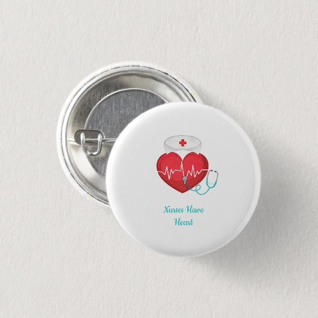 Watercolor Heart Stethoscope Nurse Hat Button (Front & Back)