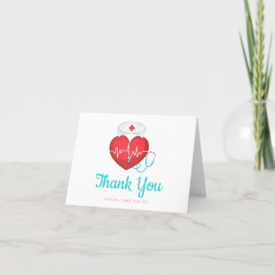 Watercolor Heart Stethoscope Nurse Hat Thank You Card