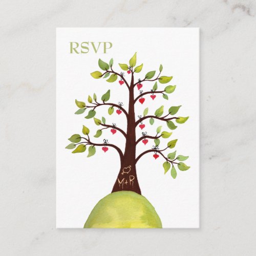 Watercolor Heart Tree Carving Wedding RSVP Cards Business Card