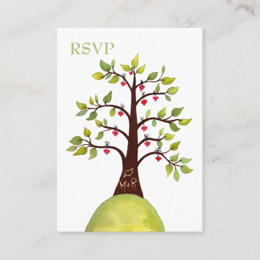 Customizable Watercolor Heart Tree Carving Wedding RSVP Cards Business Card