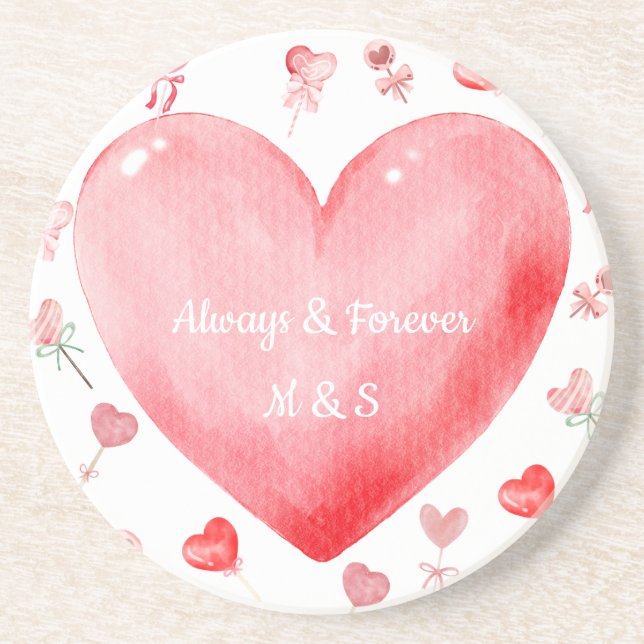 Watercolor Heart Valentine Drink Coaster (Front)