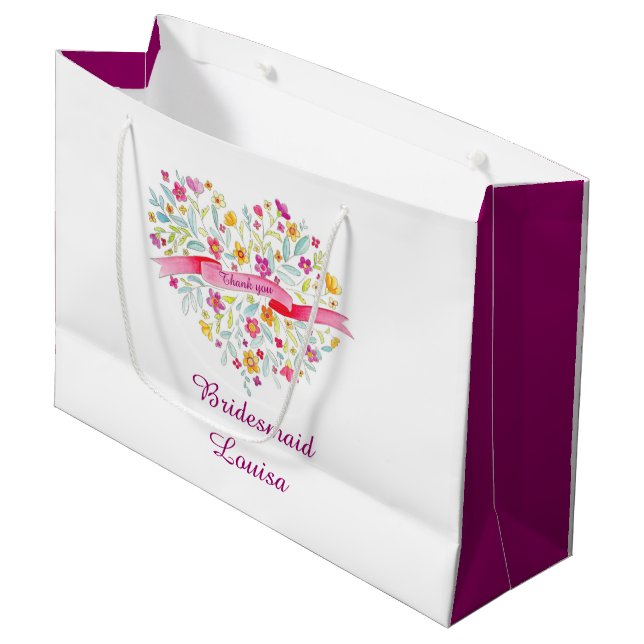 Watercolor heart wedding bridesmaid favor bag (Front Angled)