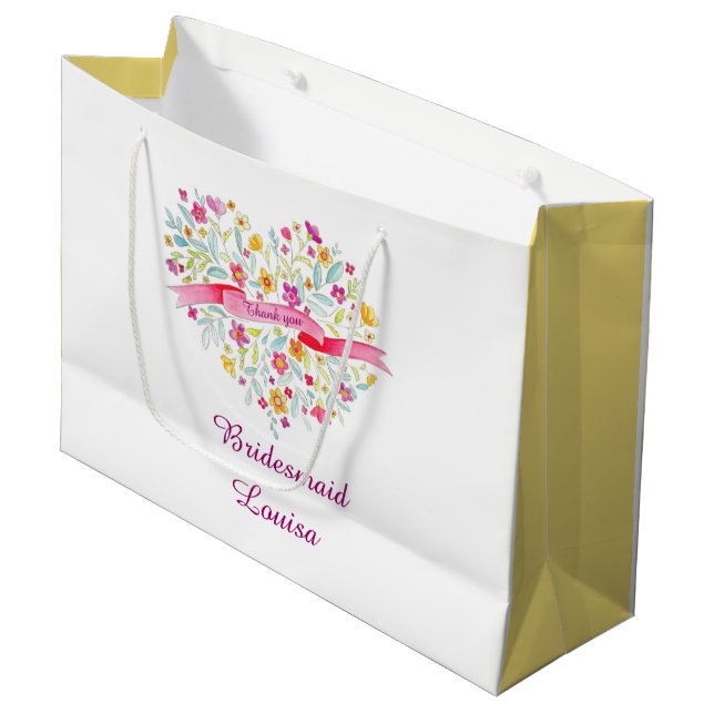 Watercolor heart wedding bridesmaid favor bag (Front Angled)