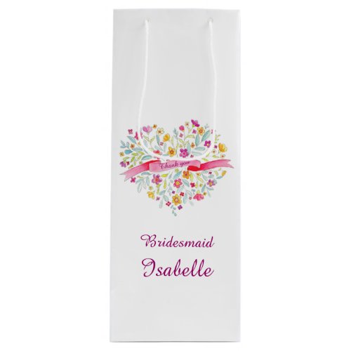 Watercolor heart wedding bridesmaid wine favor bag