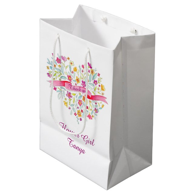 Watercolor heart wedding flower girl favor bag (Front Angled)