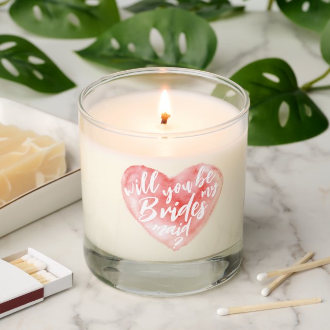 Watercolor Heart Will You Be My Bridesmaid Scented Candle (Lit)